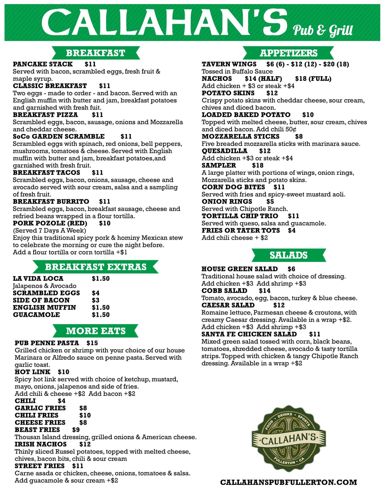 Menu2 Callahan’s Pub Fullerton